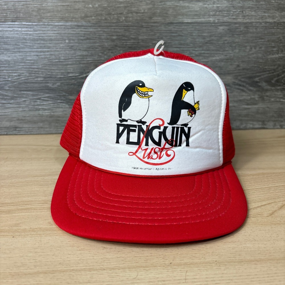 Vintage Penguin Lust Snapback Red Trucker Funny 80s